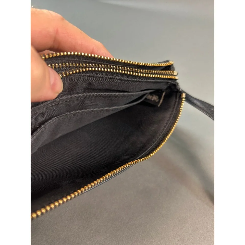 Coach Double Zip Wristlet Black Pebble Leather Gold Hardware Handbag Bag